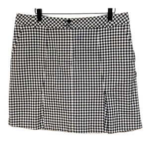 N'VO by Lanctot 12 Black White Gingham Plaid Pleated Golf Skort Buttons Zip